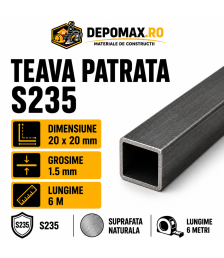 Teava patrata 20 x 20 x 1.5 mm, 6 metri